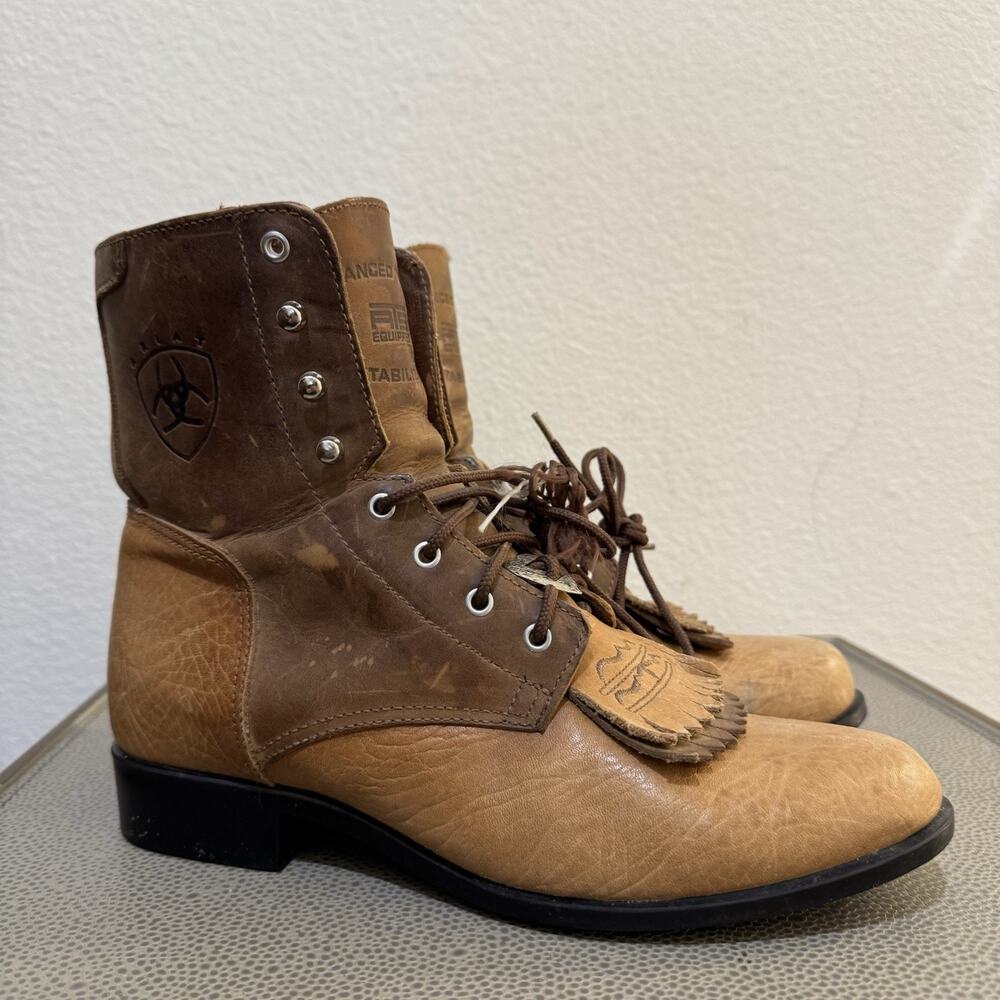 ARIAT Brown Leather Kiltie Western Granny Low Heel Lace Up Ankle Boots Sz 8 M